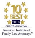 A seal that says 1 0 best 2 0 1 6, american institute of family law attorneys.
